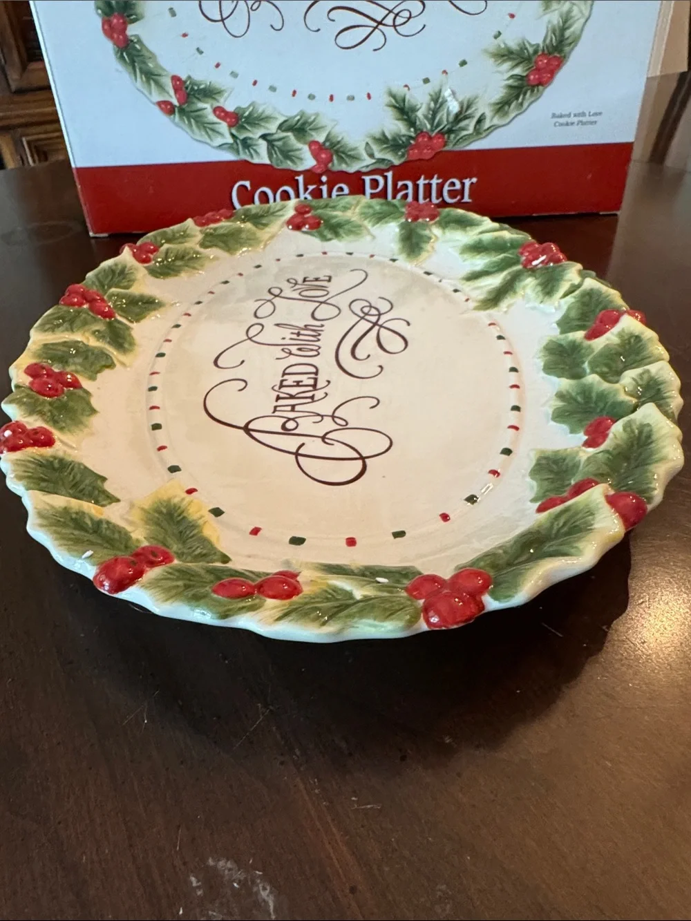Fitz and Floyd Holiday Cookie Platter in Red, Ivory and Green